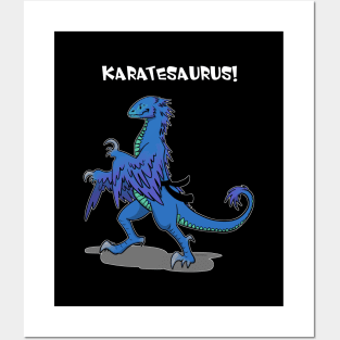 Karatesaurus! blue for dark backgrounds Posters and Art